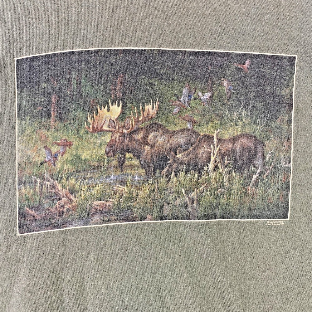 Yellowstone National Park T Shirt Mens XL Green Moose Wilderness Nature Gorpcore